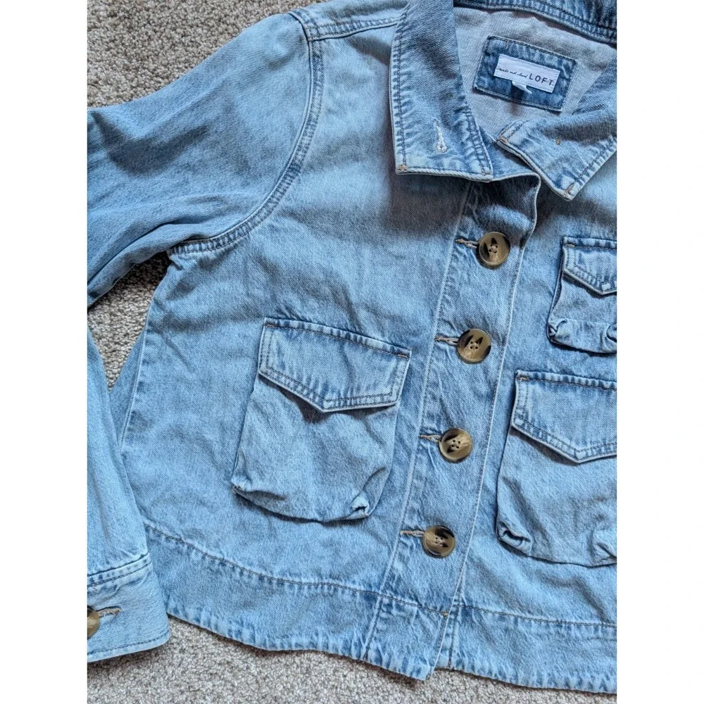 NWOT Loft Womens Sz S Lightweight Denim Jacket Oversized Crop Classic Preppy - Picture 2 of 8